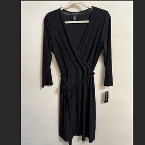 I.N.C International Concepts BLACK Wrap-Style Midi Dress, Size Large NWT